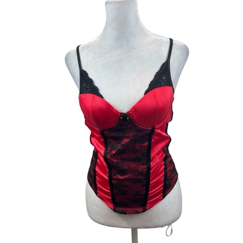 Rampage Brand Red Satin and Black Lace Corset Top Size 34A